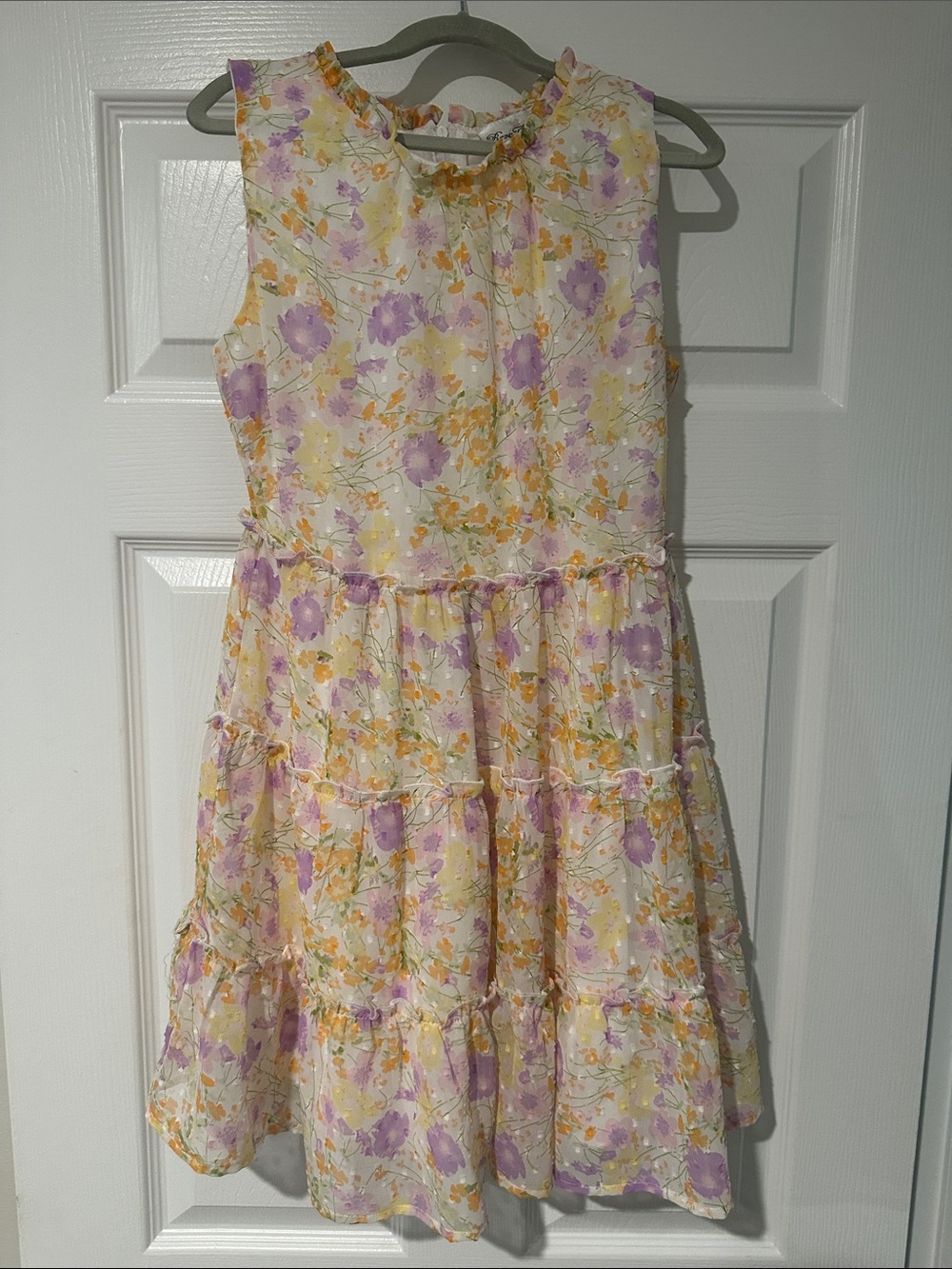 Rare Editions Cream Floral Tiered Dress with Lavender & Yellow Accents